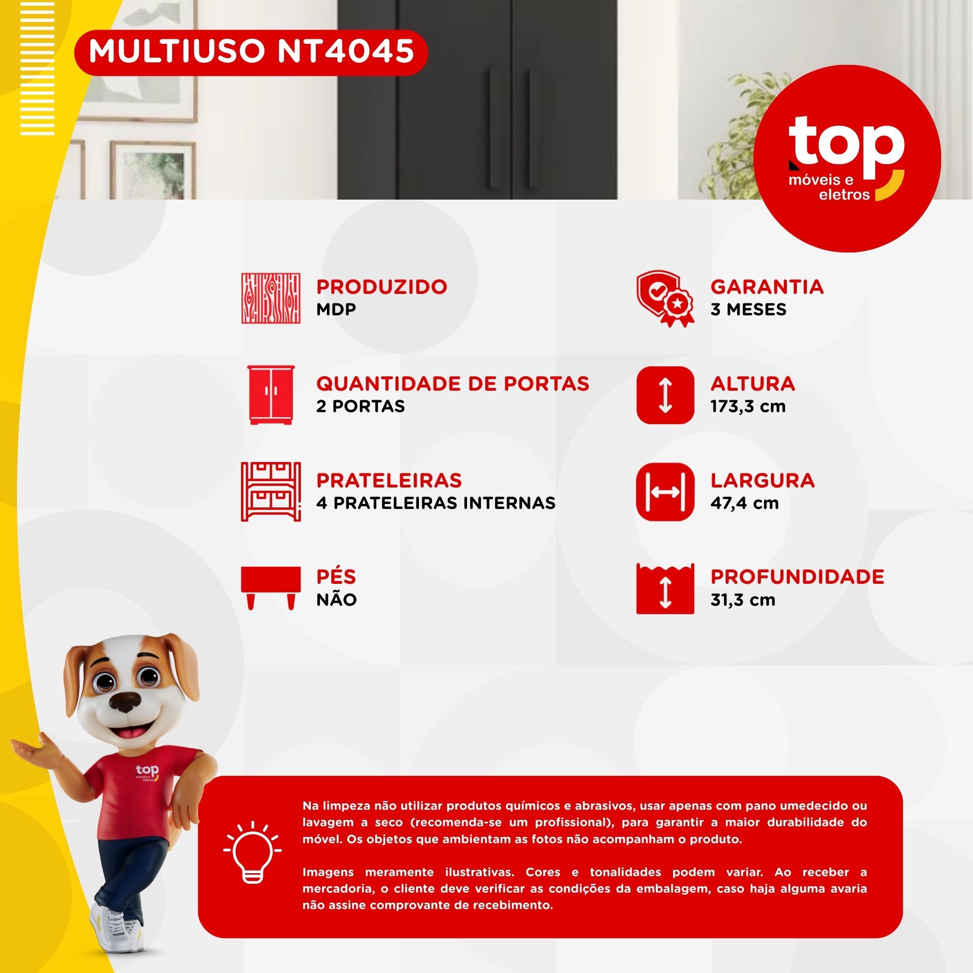 Armário Multiuso NT4045 Preto - Notável | Lojas Top Móveis e Eletros